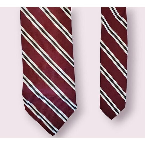 Brooks Brothers Makers Burgundy, Green & Silver Striped Necktie Tie Preppy | Ivy - Picture 3 of 4